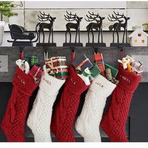 Pottery Barn Santa's Sleigh and his 2 Reindeer Stocking Holder Hanger Cast Iron